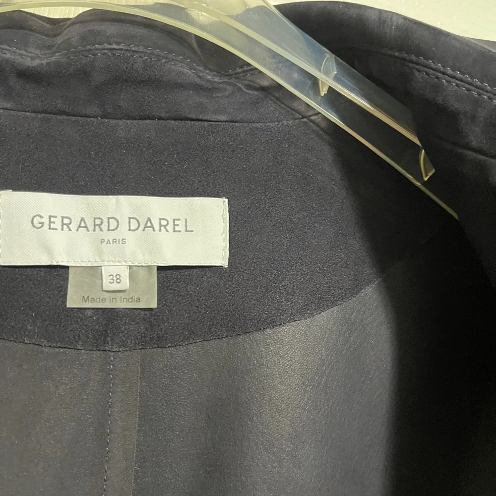 Gerard Darel Navy Gemma Suede Trench Coat with Mid-Thigh Length and Relaxed Fit - Picture 12 of 16
